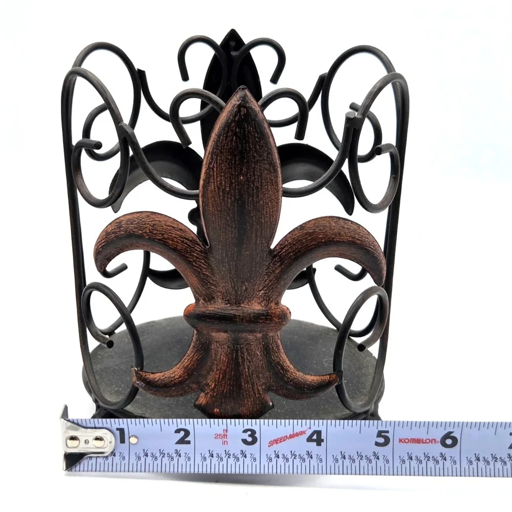 Retro PAIR of Pier 1  METAL Fleur-de-Lis Candle Holders  Hurricane Vase Rustic